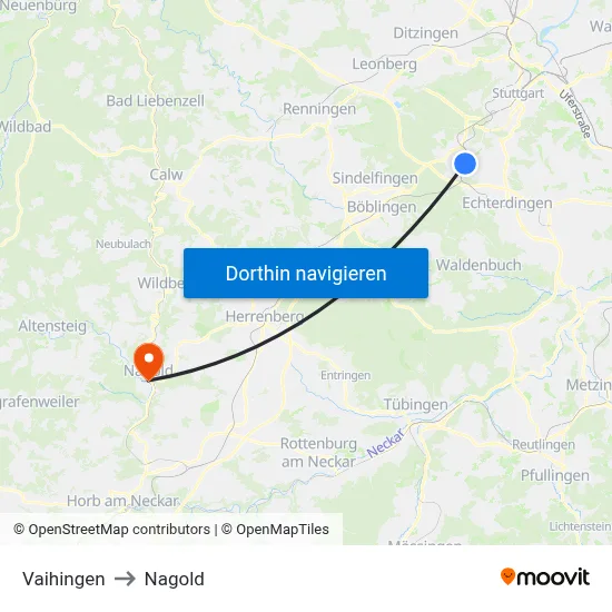 Vaihingen to Nagold map