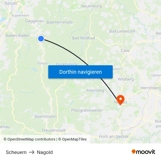 Scheuern to Nagold map