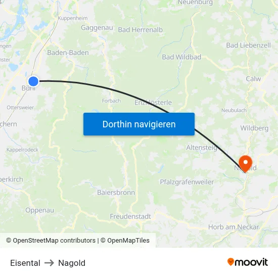 Eisental to Nagold map