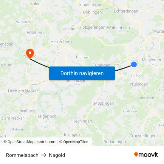 Rommelsbach to Nagold map