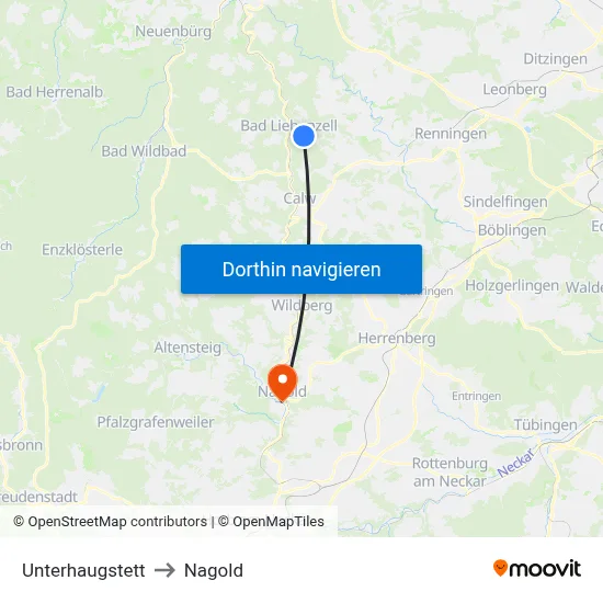 Unterhaugstett to Nagold map