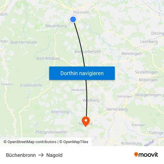 Büchenbronn to Nagold map