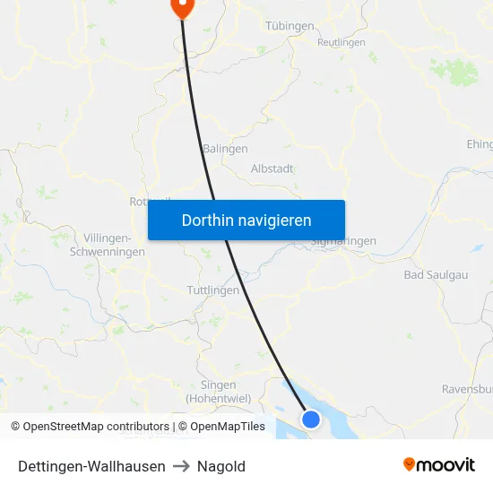 Dettingen-Wallhausen to Nagold map
