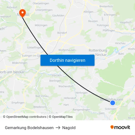 Gemarkung Bodelshausen to Nagold map