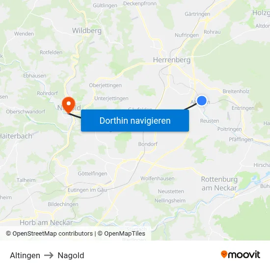 Altingen to Nagold map