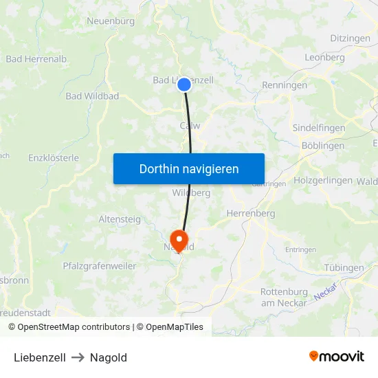 Liebenzell to Nagold map