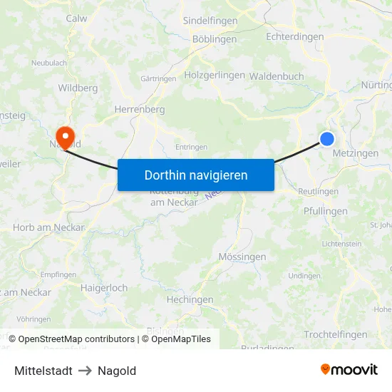Mittelstadt to Nagold map