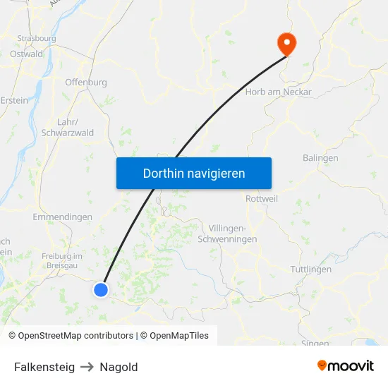 Falkensteig to Nagold map