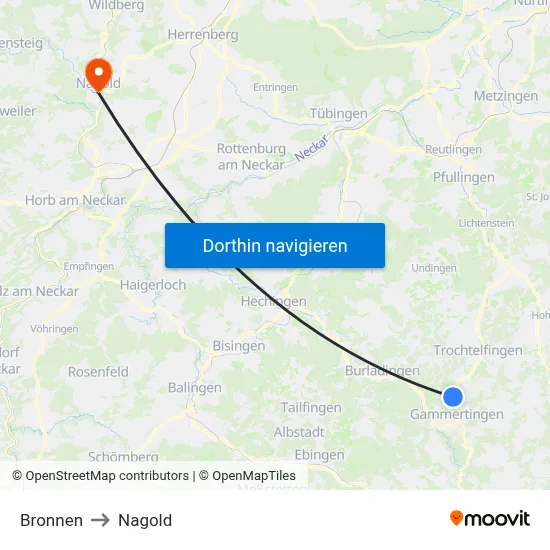 Bronnen to Nagold map