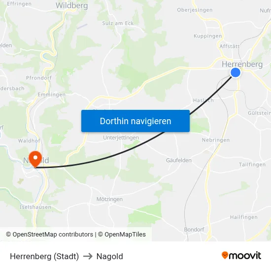 Herrenberg (Stadt) to Nagold map