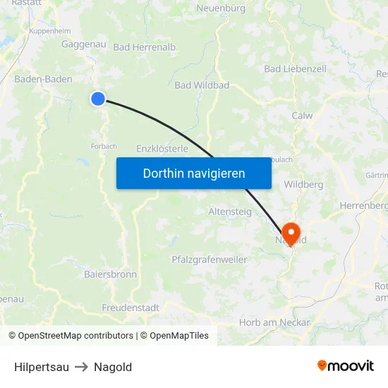 Hilpertsau to Nagold map
