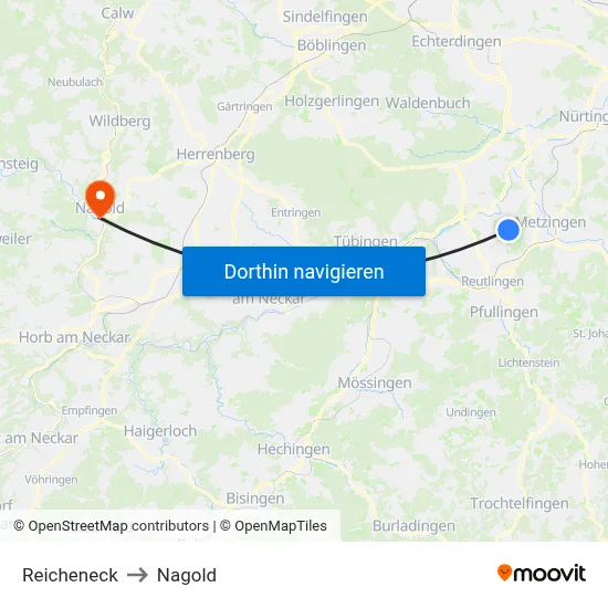 Reicheneck to Nagold map