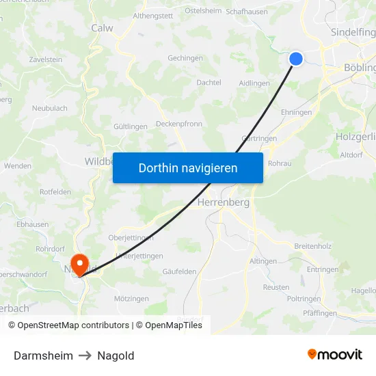 Darmsheim to Nagold map