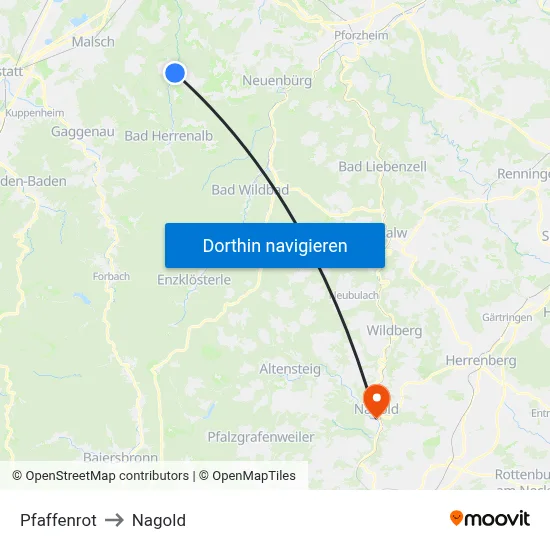 Pfaffenrot to Nagold map