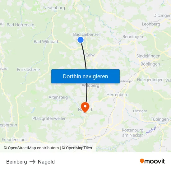 Beinberg to Nagold map