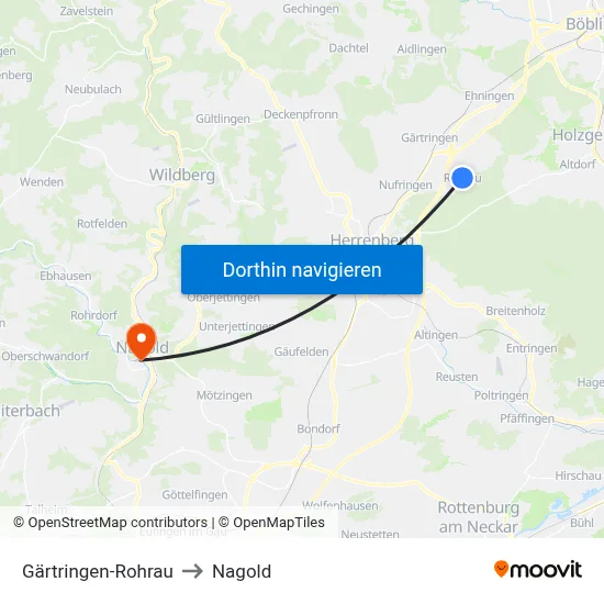 Gärtringen-Rohrau to Nagold map