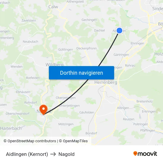 Aidlingen (Kernort) to Nagold map
