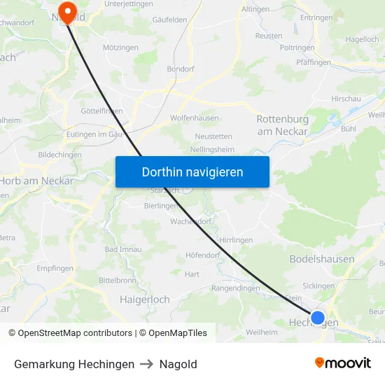 Gemarkung Hechingen to Nagold map