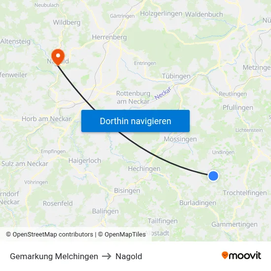 Gemarkung Melchingen to Nagold map
