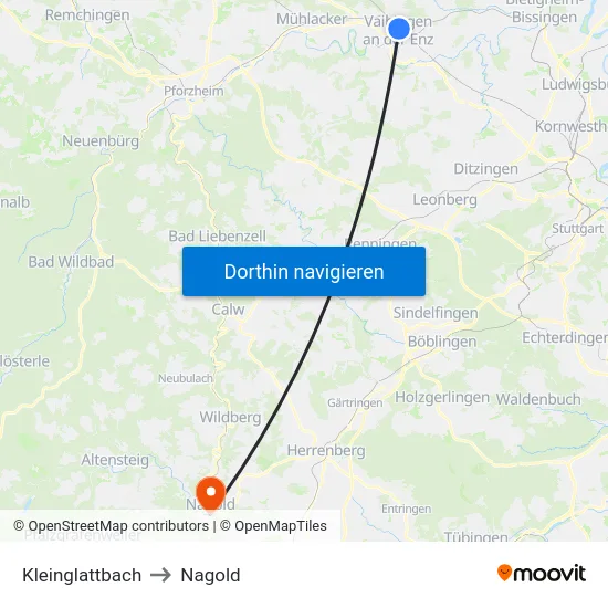 Kleinglattbach to Nagold map