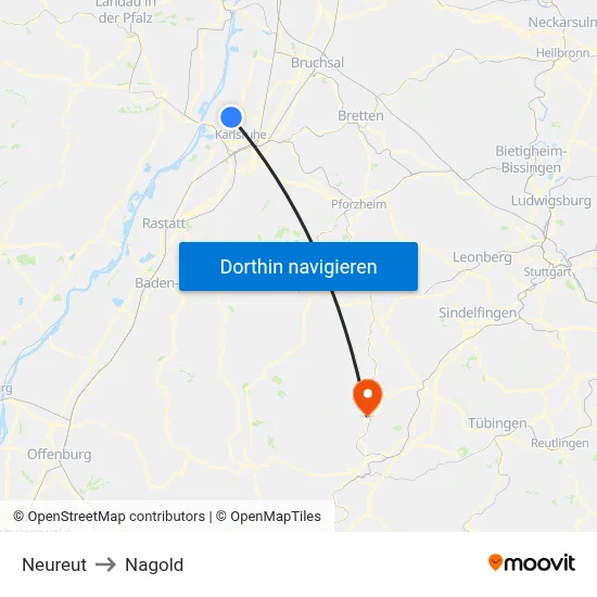 Neureut to Nagold map