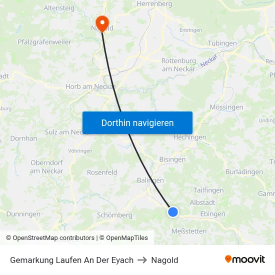 Gemarkung Laufen An Der Eyach to Nagold map