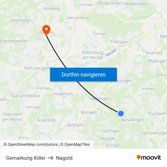 Gemarkung Killer to Nagold map