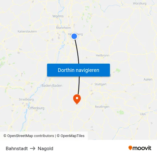 Bahnstadt to Nagold map