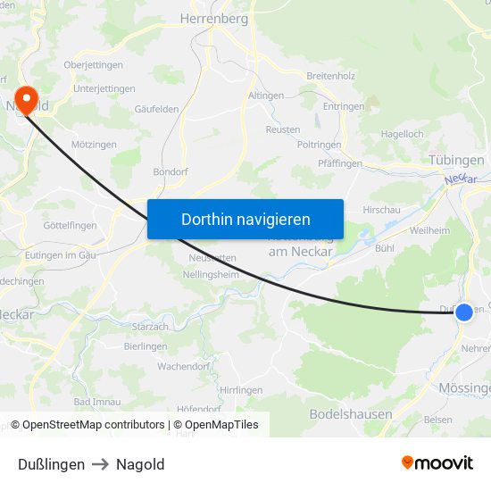 Dußlingen to Nagold map