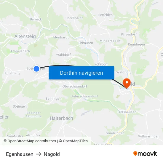 Egenhausen to Nagold map