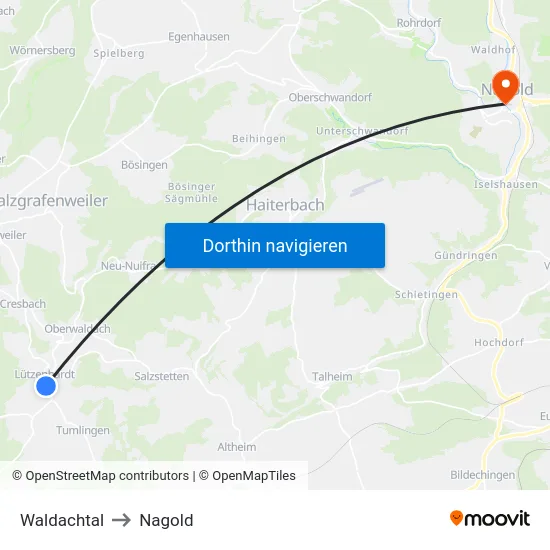 Waldachtal to Nagold map