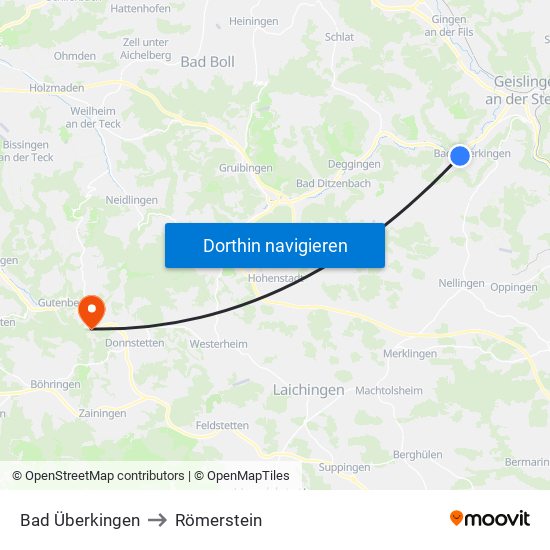 Bad Überkingen to Römerstein map