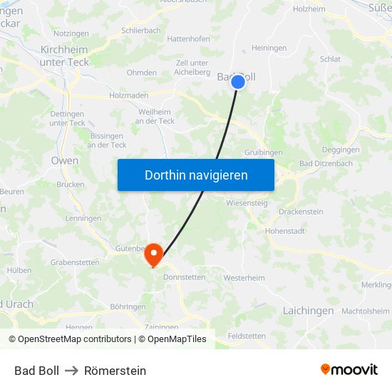 Bad Boll to Römerstein map