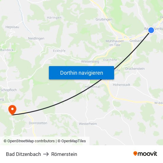 Bad Ditzenbach to Römerstein map