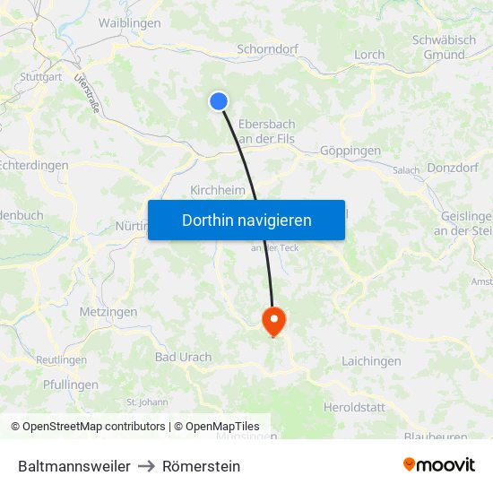 Baltmannsweiler to Römerstein map