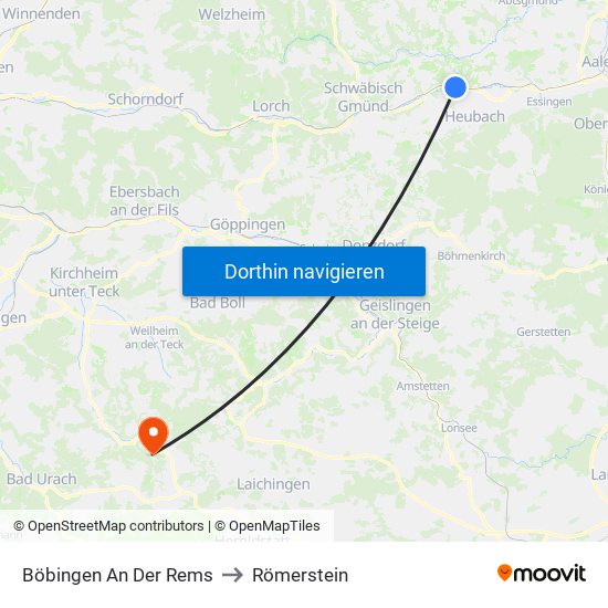 Böbingen An Der Rems to Römerstein map