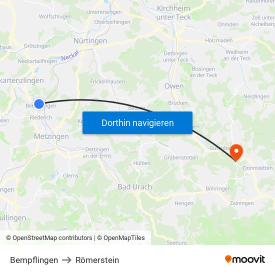 Bempflingen to Römerstein map