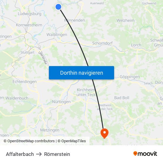 Affalterbach to Römerstein map