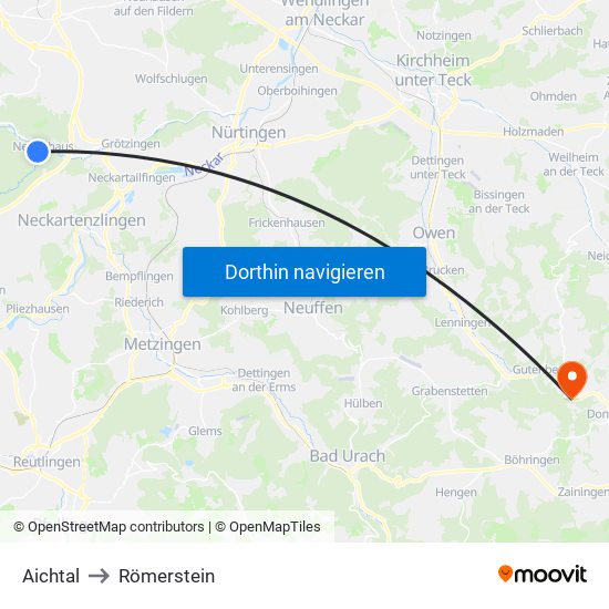 Aichtal to Römerstein map