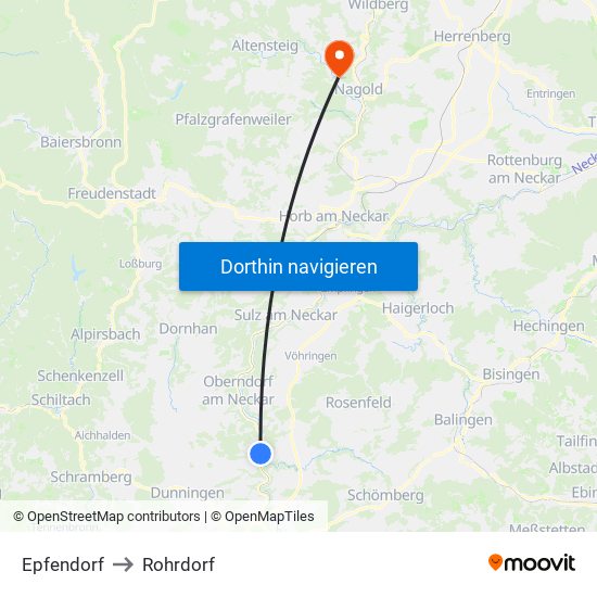 Epfendorf to Rohrdorf map