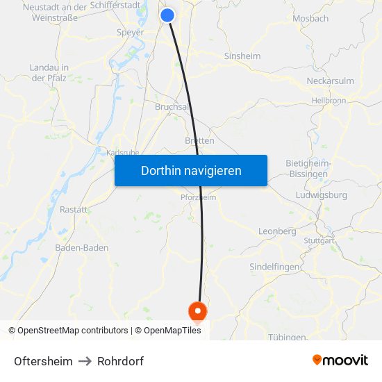 Oftersheim to Rohrdorf map