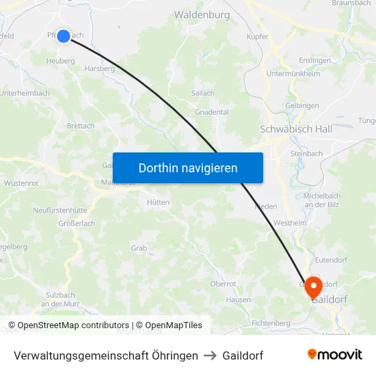 Verwaltungsgemeinschaft Öhringen to Gaildorf map