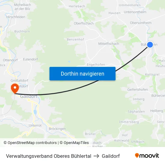 Verwaltungsverband Oberes Bühlertal to Gaildorf map