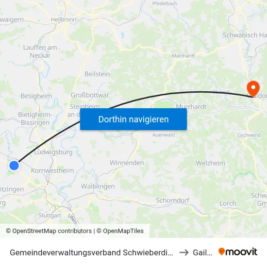 Gemeindeverwaltungsverband Schwieberdingen-Hemmingen to Gaildorf map