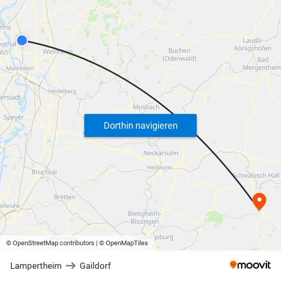 Lampertheim to Gaildorf map