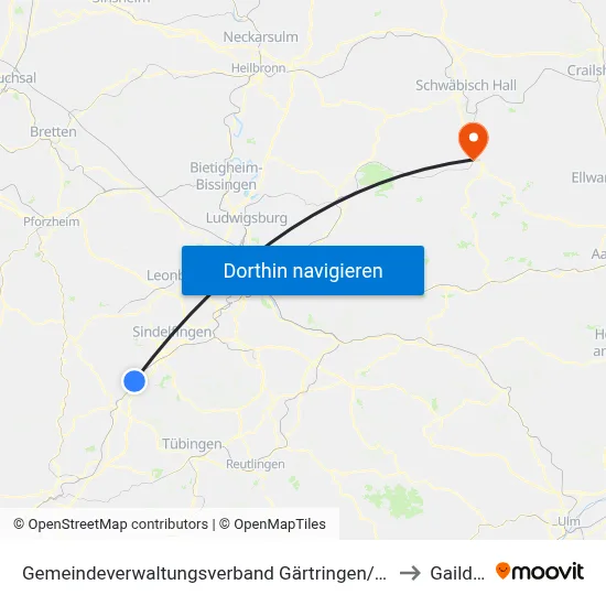 Gemeindeverwaltungsverband Gärtringen/Ehningen to Gaildorf map
