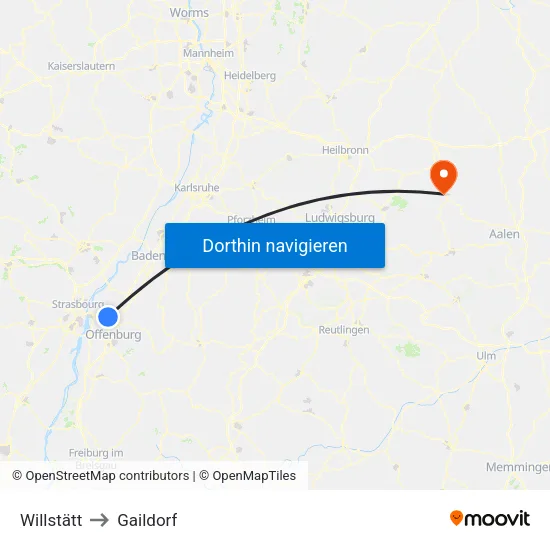 Willstätt to Gaildorf map