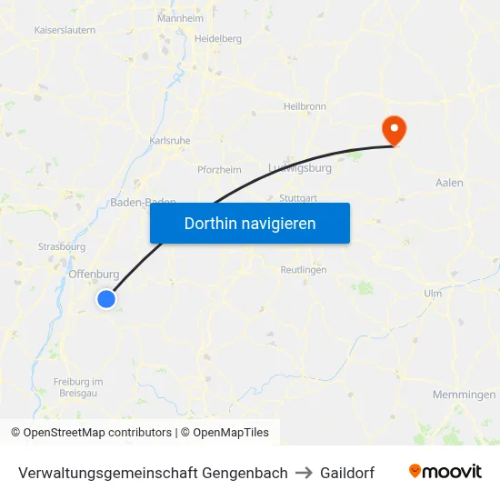 Verwaltungsgemeinschaft Gengenbach to Gaildorf map