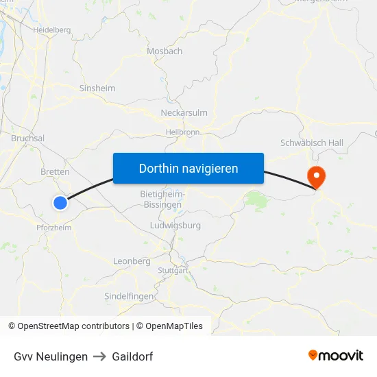 Gvv Neulingen to Gaildorf map
