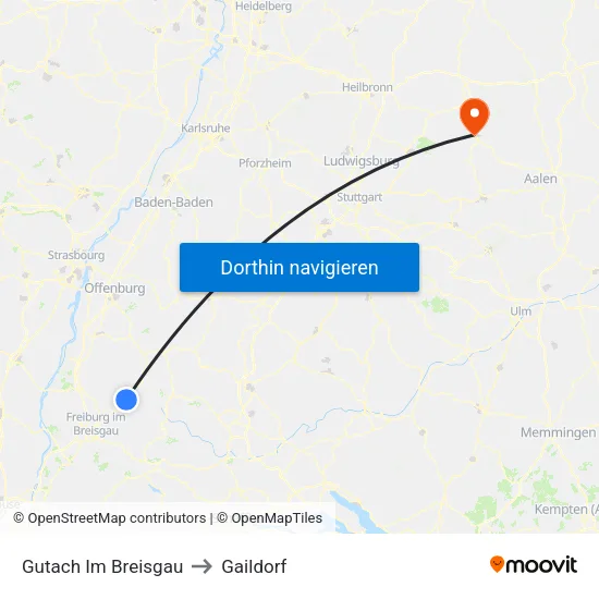 Gutach Im Breisgau to Gaildorf map